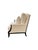 A sophisticated Ethan Allen accent chair featuring a striking black wood frame paired with soft ivory upholstery. The...