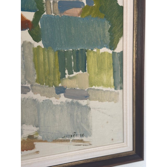 Original Mid Century Swedish Oil on Canvas – “Moving Geometry” by Alex Öberg – Framed 67 × 58 cm (26.4" × 22.8") A...