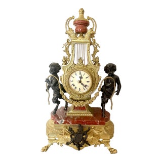 Mantle Clock Ormolu Bronze Gold Gilded 1970s Italian Marble French Ormolu Magnificent For Sale