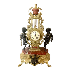 Mantle Clock Ormolu Bronze Gold Gilded 1970s Italian Marble French Ormolu Magnificent
