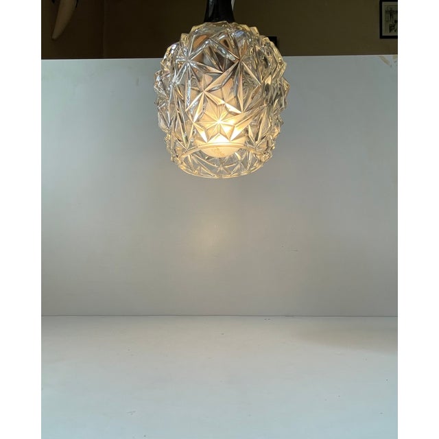 1970s Small Vintage Pendant Lamp in Pressed Glass and Crystal, 1970s For Sale - Image 5 of 8