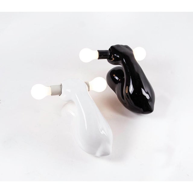 Black & White Ceramic Biceps Wall Lights, Germany, 1980s, Set of 2 For Sale - Image 3 of 8
