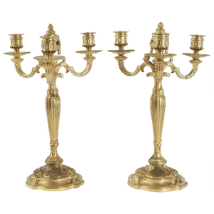 19th Century Louis XV Candelabras in Gold Gilt Bronze, Set of 2