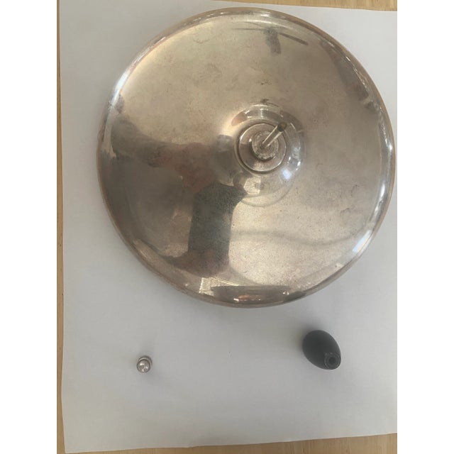 Lidded vintage silverplate ice bucket with white plastic liner insert for ice and Scalloped Handles.