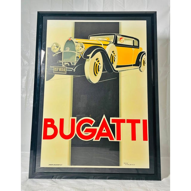 Rene Vincent 1950s Bugatti Type 46 Art Deco Lithograph Poster by René Vincent Framed For Sale - Image 4 of 18