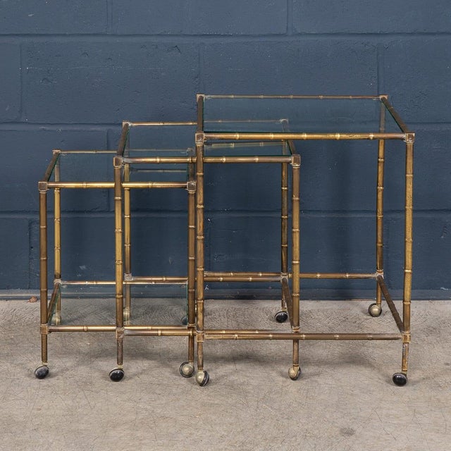 Maison Jansen Vintage French Brass and Faux Bamboo Nesting Tables by Maison Jansen, 1960s, Set of 3 For Sale - Image 4 of 17