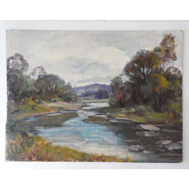 Rustic Mid 20th Century Impressionist River Landscape Painting For Sale - Image 3 of 7