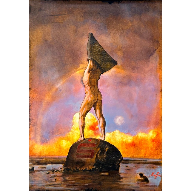 Daniel Maffia, Standing Male Nude at Sunrise, Oil Painting on Cardboard, Framed For Sale - Image 6 of 11