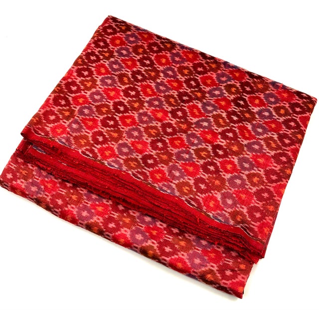Red Raw Silk Ikat Fabric Hand Spun Woven 7 Yards X 46 Inch Multicolor Green Blue Yellow For Sale In Los Angeles - Image 6 of 6