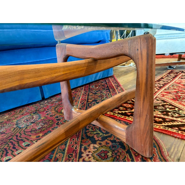 Adrian Pearsall Vintage Mid Century Modern Adrian Pearsall Walnut Bow-Tie Glass Top Coffee Table For Sale - Image 4 of 9