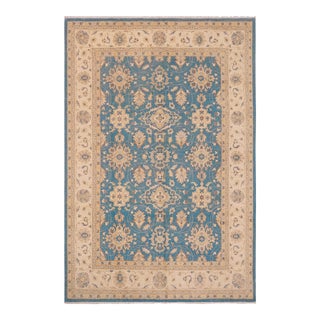 1990s Bohemien Ziegler Blue Beige Hand-Knotted Wool Rug - 9'2'' X 11'10'' For Sale