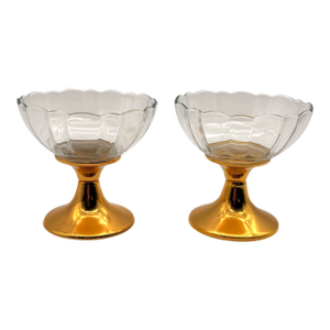 Vintage Pair of Gold Plated Compote Crystal Serving Dishes