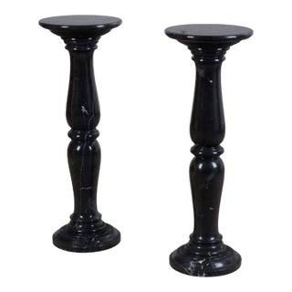 Pair Black Marble Pedestals For Sale