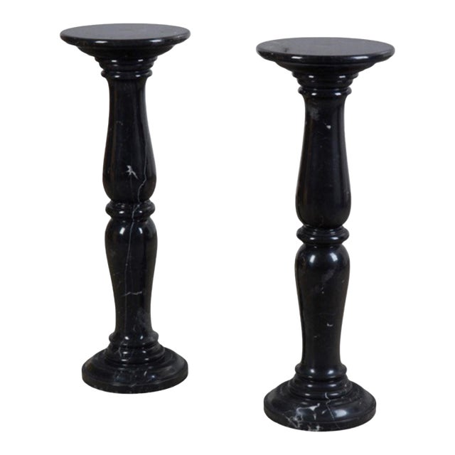 Pair Nero Marquina Marble Pedestals For Sale