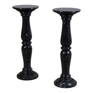 Pair Nero Marquina Marble Pedestals