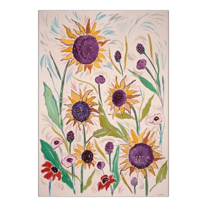 2023, Illustration Style Landscape of "Summer Sunflowers", Acrylic Ink on Watercolor Paper by Romina Milano