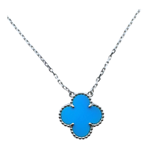Van Cleef & Arpels Vintage Alhambra Blue Turquoise 18k White Gold Pendant Necklace