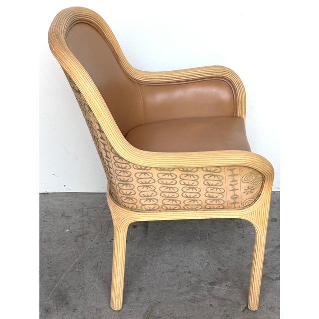Pair of Karl Rausch for Baker "Linea Cara" Split-Reed Rattan & Leather Armchairs For Sale In West Palm - Image 6 of 17