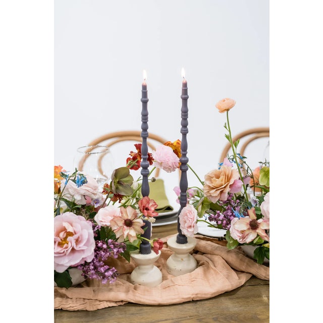 Farmhouse Spindle Leg Tapers, Set of 2 - Smoked Lilac For Sale - Image 3 of 5