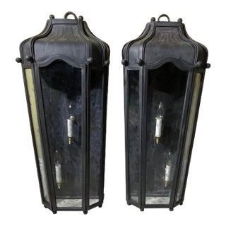 Large Exceptional Pair of Hand-Forged Iron Wall Lanterns Architectural Sconces For Sale