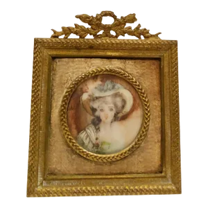 1910s Portrait of a Lady in a White Hat in Bronze Jewelry Frame