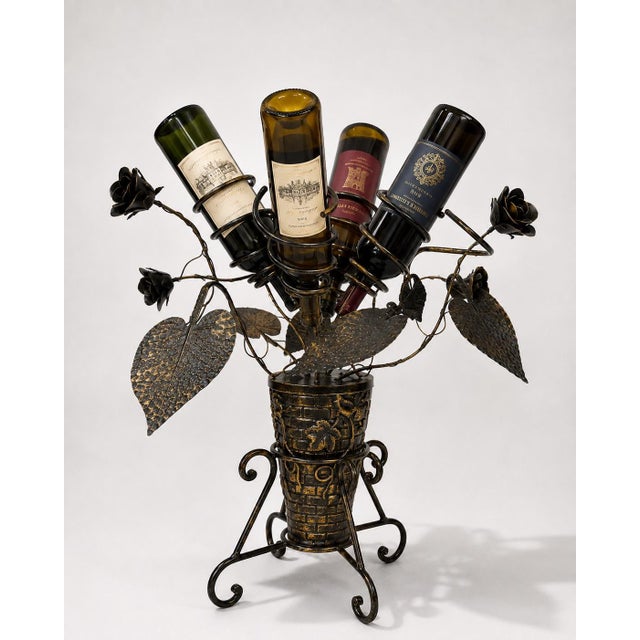 Mid-Century Modern Vintage Wrought Iron Floral Bouquet Wine Rack For Sale - Image 3 of 5
