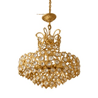 24k Gold-Plated Brass and Crystal Chandelier from Palwa, Germany, 1960s For Sale