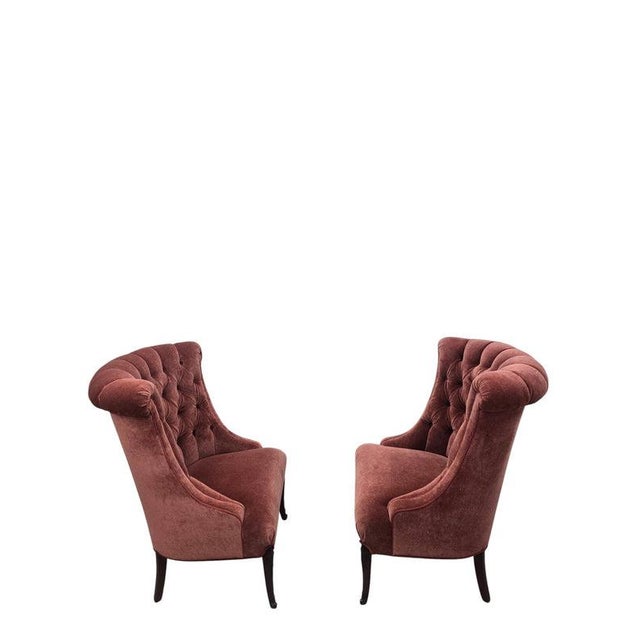 Vintage Queen Anne Style Tufted Wingback Chairs Newly Reupholstered - Pair For Sale In Chicago - Image 6 of 14