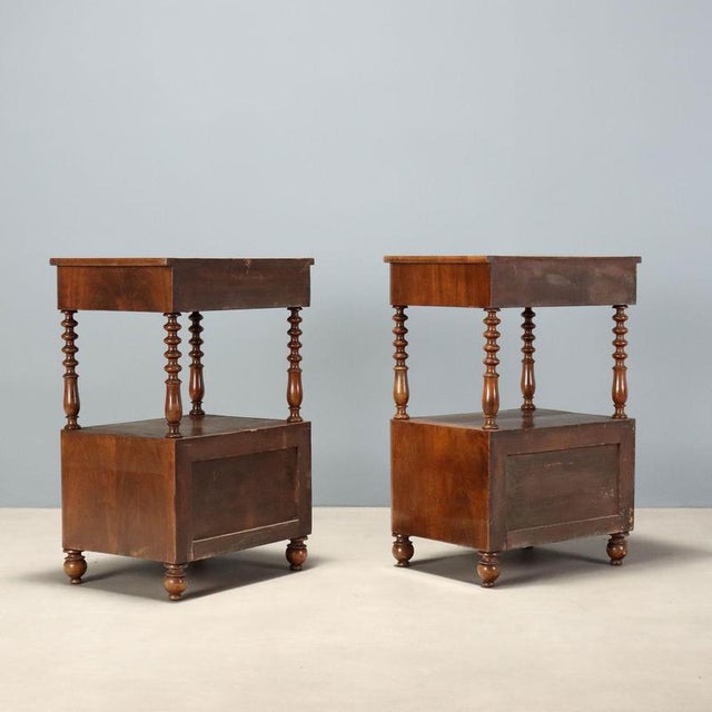 19th Century Antique Louis Philippe Nightstands in Walnut, Italy, Set of 2 For Sale - Image 11 of 12