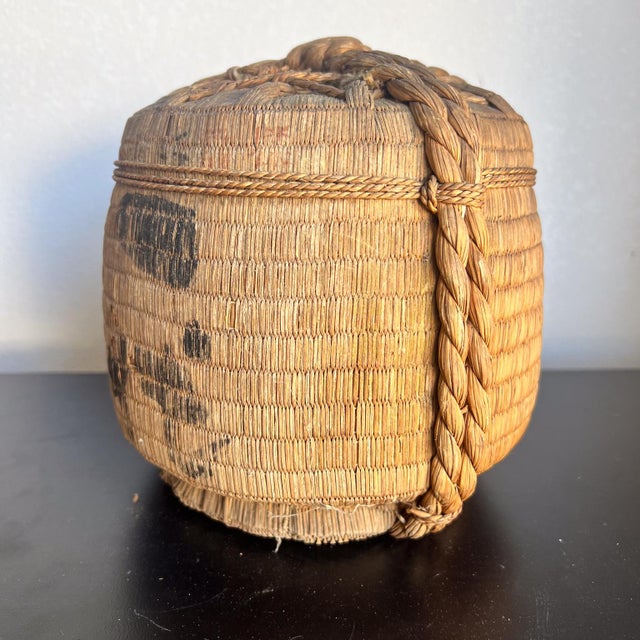 Wood Vintage Japanese Stoneware Wrapped Cask Sake Jug For Sale - Image 7 of 11