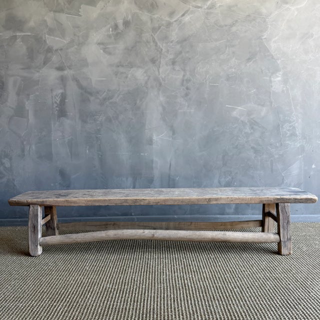 Late 20th Century Reclaimed Elm Wood Low Bench 66" For Sale - Image 9 of 14