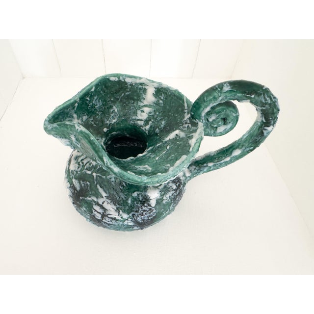 Gemstone Vintage Sculptural Green Lava Glaze Ceramic Ewer With Scroll Handle For Sale - Image 7 of 18