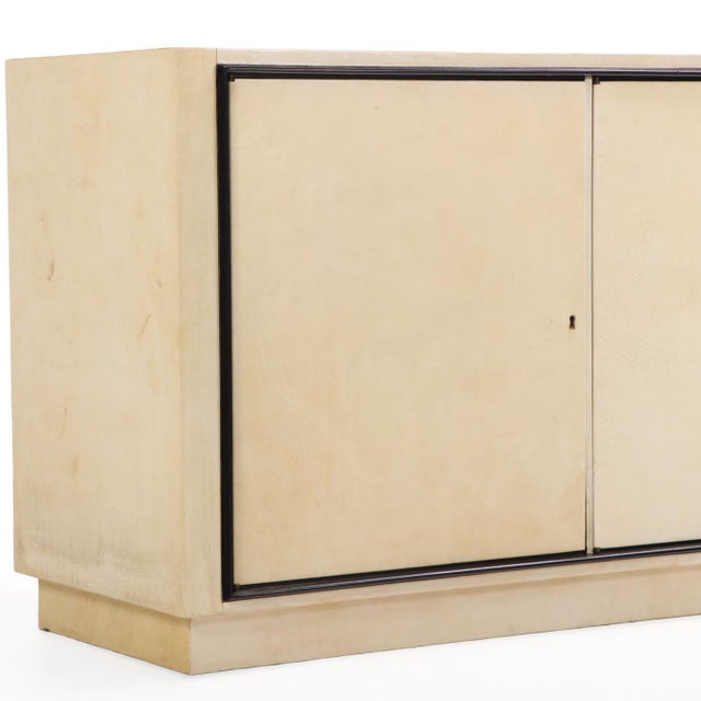 Parchment Covered Sideboard With Ebonized Trim, C. 1960 For Sale - Image 4 of 8