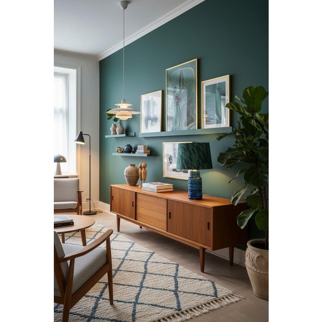 Ceramic Mid-Century Modern Danish Blue and Green Ceramic Table Lamp by Lyskær Belysning, 1960s For Sale - Image 7 of 12