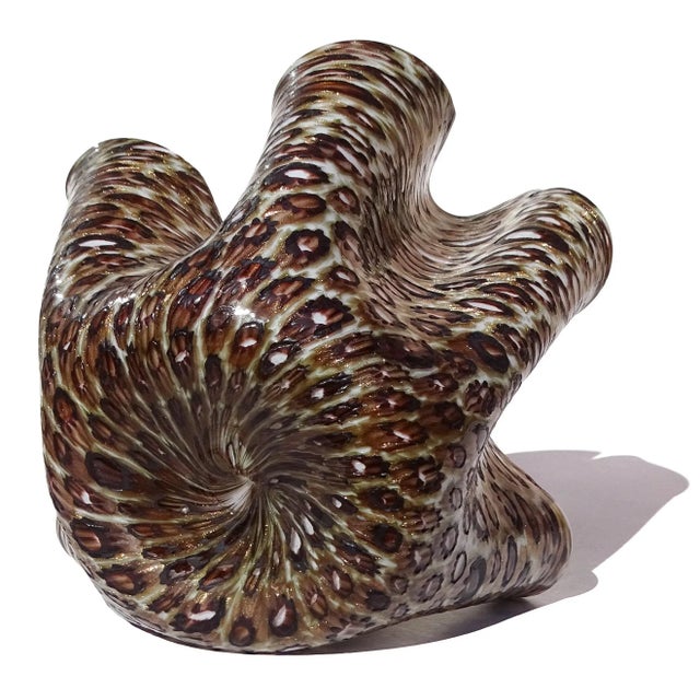 Vintage Murano Fratelli Toso Aventurine Millefiori Stars Italian Art Glass Fazzoletto Vase Sculpture For Sale In Orlando - Image 6 of 6