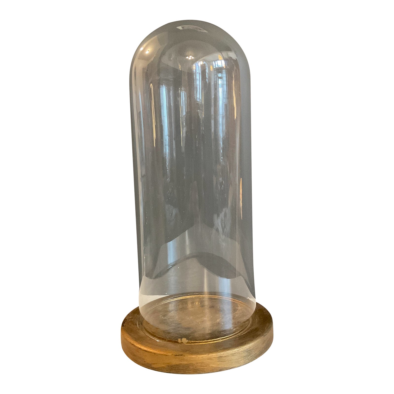 Antique Hand Blown Glass Cloche With Wooden Stand | Chairish