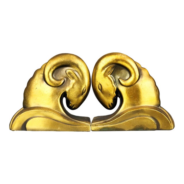 1930s Art Deco Ram's Head Bookends by Cornell Foundry Ny- a Pair For Sale