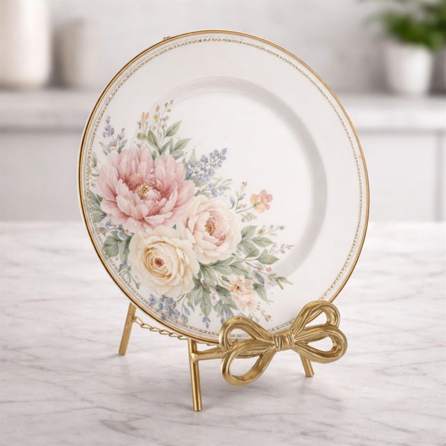 Kenneth Ludwig Chicago Gold Bow Plate Holder Easel 12.5"H For Sale - Image 4 of 4