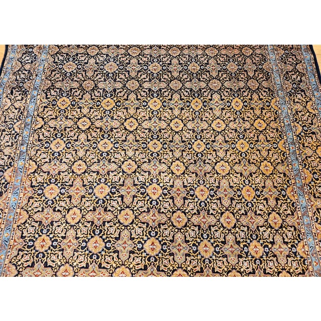 Vintage Persian Tabriz Rug, Hand-Knotted Wool, Allover Geometric Pattern, Navy & Tan, 9x11 For Sale - Image 9 of 15