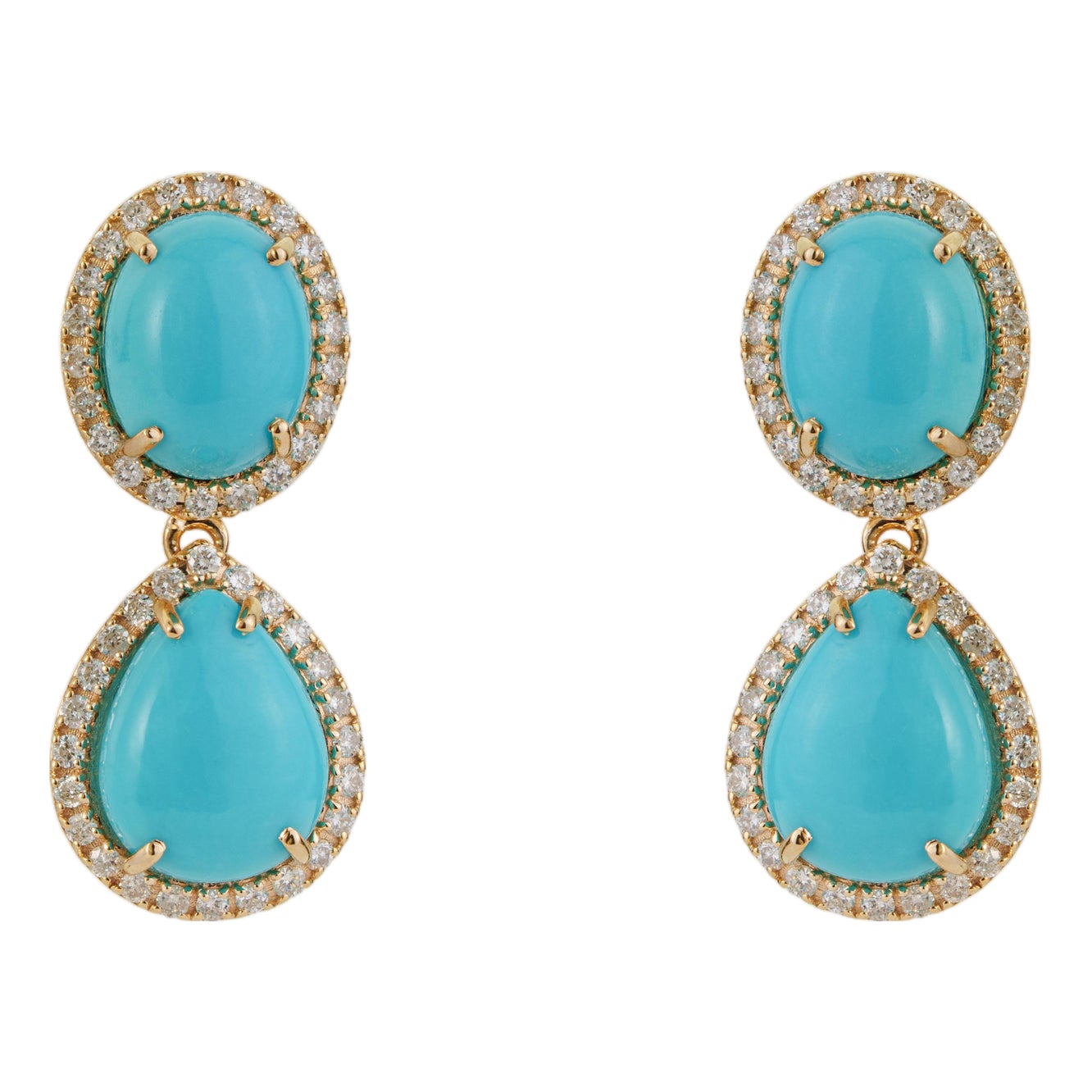8.94ct Sleeping Beauty Turquoise Drop Earrings With Diamonds in 14k ...