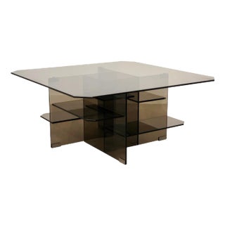 Smoked Glass Coffee Side Table, Italy, 1970s For Sale