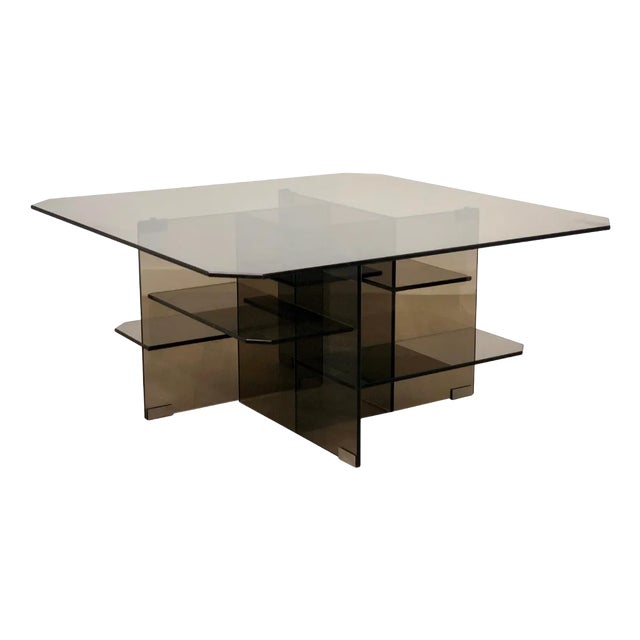 Smoked Glass Coffee Side Table, Italy, 1970s For Sale