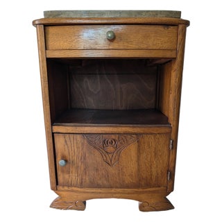 Antique French Oak Nightstand With Marble Top For Sale