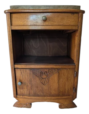 Antique French Oak Nightstand With Marble Top