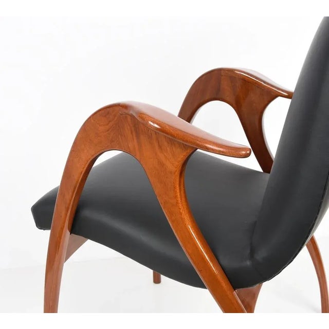 Italian Black Leather & Walnut Armchair by Malatesta & Mason, 1950s For Sale - Image 16 of 18