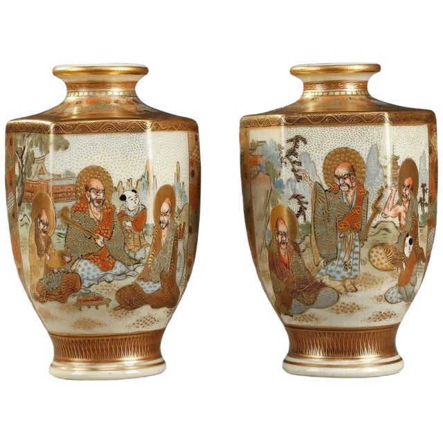 20th-Century Small Porcelain Satsuma Vases, Set of 2 For Sale
