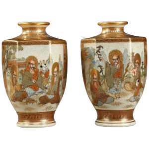 20th-Century Small Porcelain Satsuma Vases, Set of 2