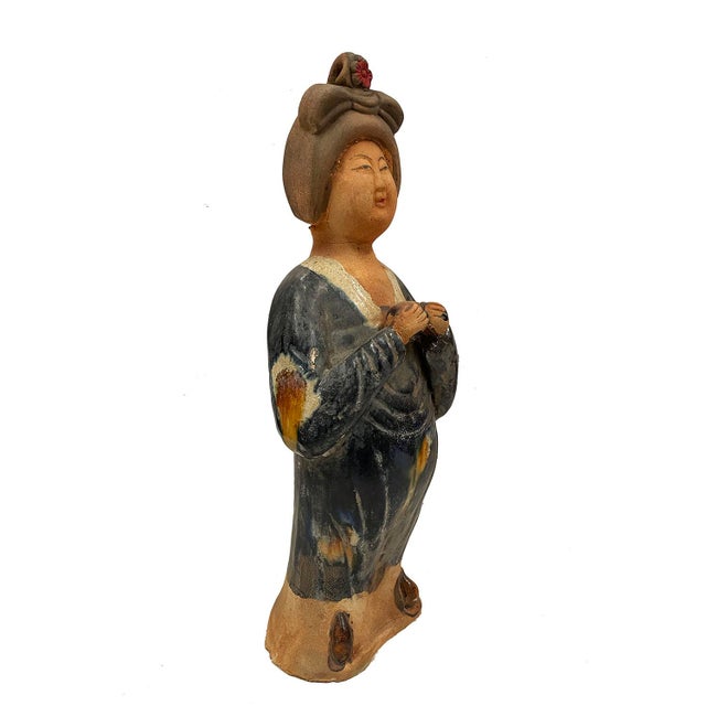 Vintage Chinese Tang Tri-Colored Glazed Tomb Ceramic Statue For Sale - Image 4 of 10