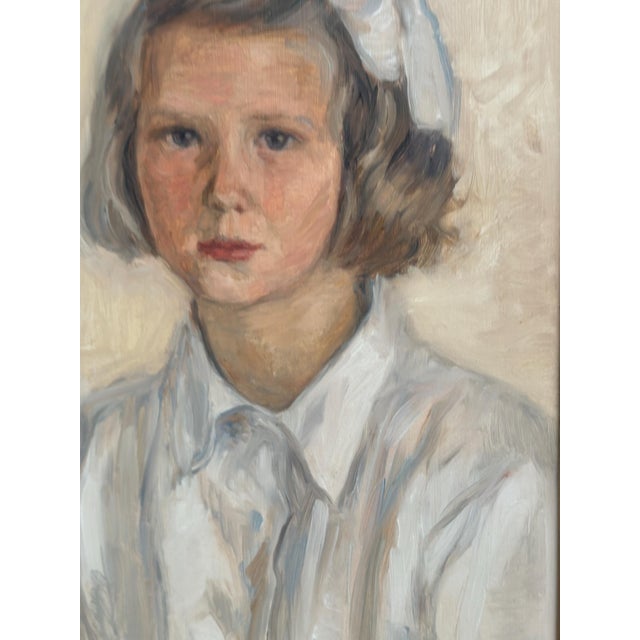 Original swedish oil on panel – “portrait of a girl” – dated 1946 – vintage & framed – 49 × 40.5 cm (19.3" × 15.9") a...