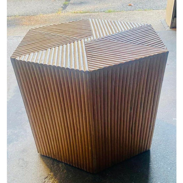 1970s Vintage Split Reed Bamboo Boho Coffee / Side Table Hexagonal For Sale - Image 5 of 9